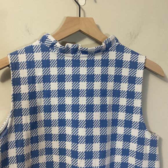 Ann Taylor Plaid Ruffle Neck Button Shell Top White Blue Checkered Sz M - Picture 6 of 10